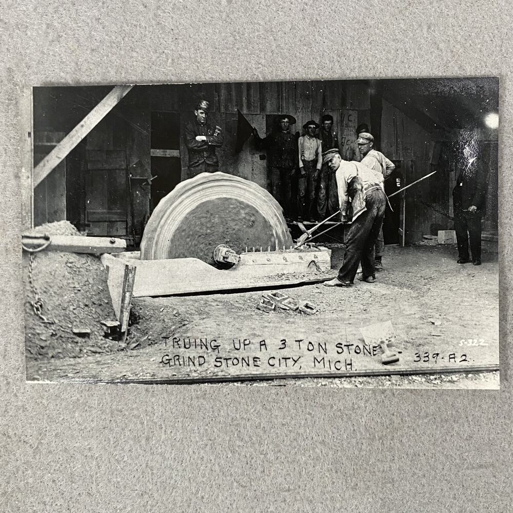 Vintage Grindstone City Michigan Truing 3 Ton Stone RPPC Real Photo B&W Postcard